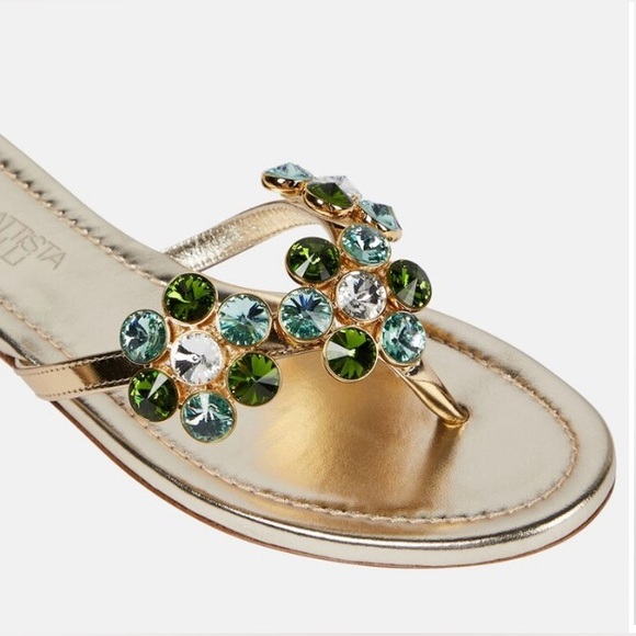 Giambattista Valli Flat Embellished Gold Leather Thong Sandals EU 38.5 / US 8.5 - Picture 2 of 8